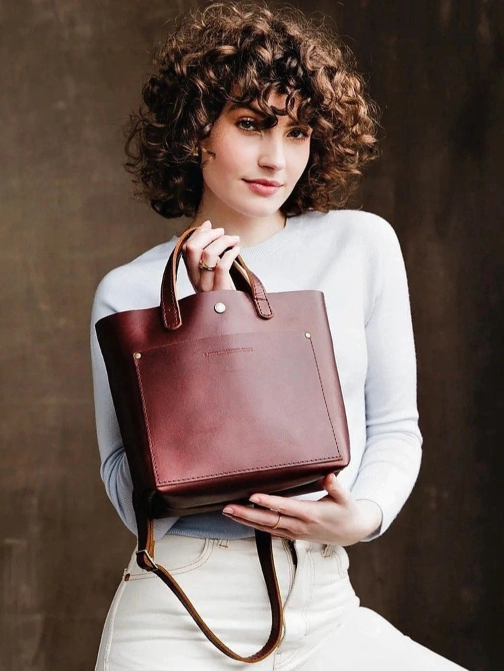Portland Leather Goods Mini Crossbody Tote Brown